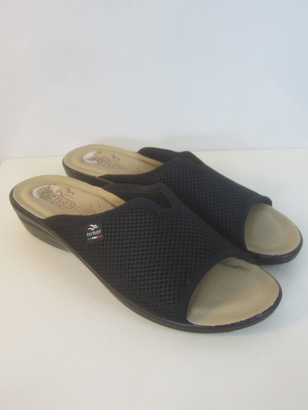 New Fly Flot Womens 8 Navy Blue Mesh Slide Sandals Made Italy Anti Shock EU 39